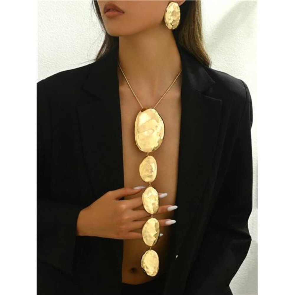 2pcs/Set Metallic Geometric Asymmetrical Hammered Texture Graduated Size Extra