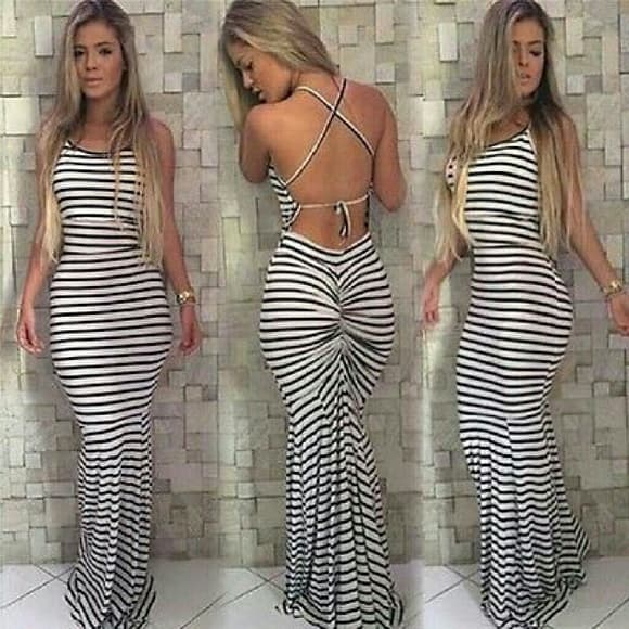 Black and white Sexy Summer Maxi Dress - Thumbnail 3