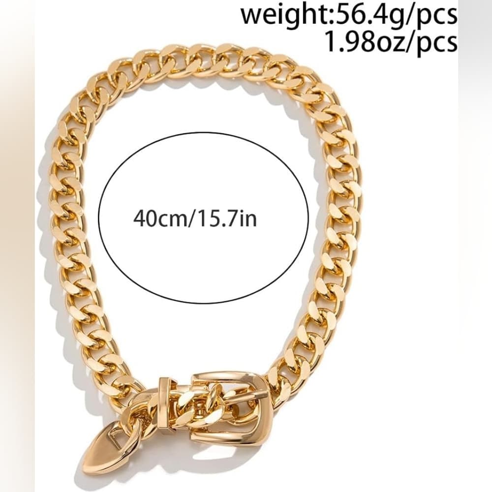 Gold Belt Buckle Choker, Chain Link, Exaggerated, Statement Necklace, … - Thumbnail 3