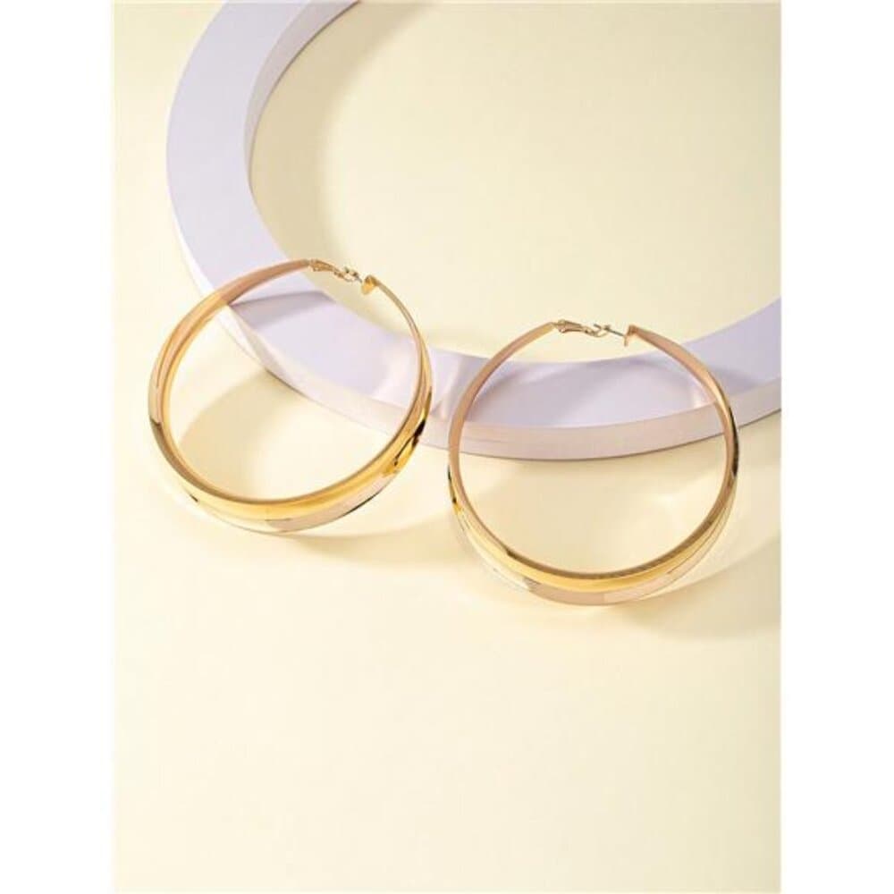 1 Pair Of Punk Oversized Wide Hoop Earrings For Women, Suitable For Party And - Thumbnail 3