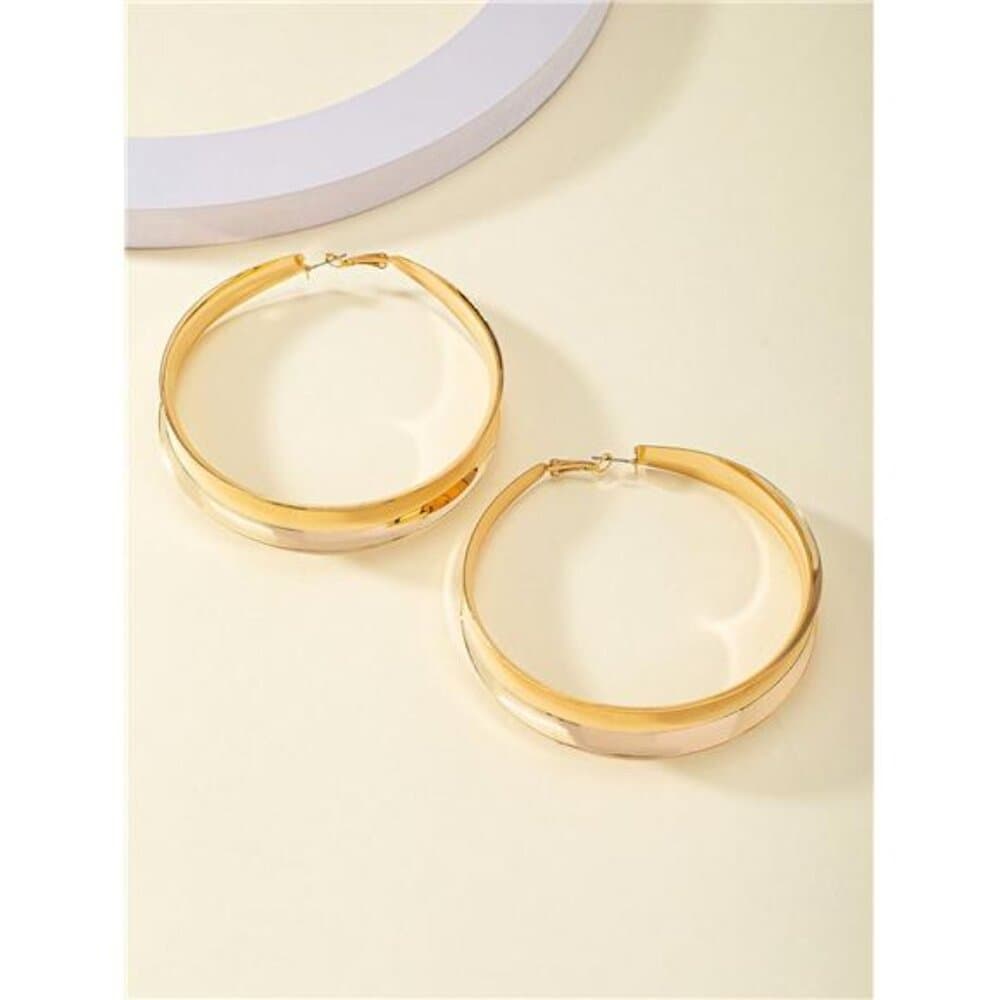 1 Pair Of Punk Oversized Wide Hoop Earrings For Women, Suitable For Party And - Thumbnail 2