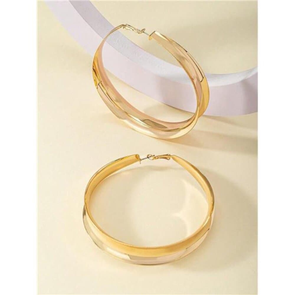 1 Pair Of Punk Oversized Wide Hoop Earrings For Women, Suitable For Party And - Thumbnail 11
