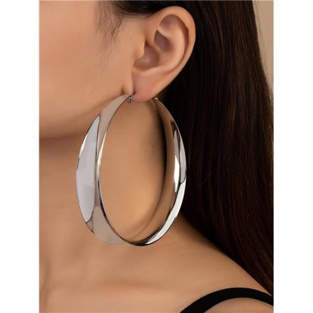 1 Pair Of Punk Oversized Wide Hoop Earrings For Women, Suitable For Party And - Thumbnail 5