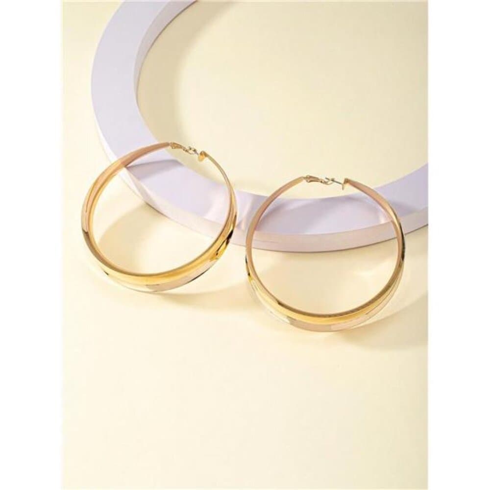 1 Pair Of Punk Oversized Wide Hoop Earrings For Women, Suitable For Party And - Thumbnail 12
