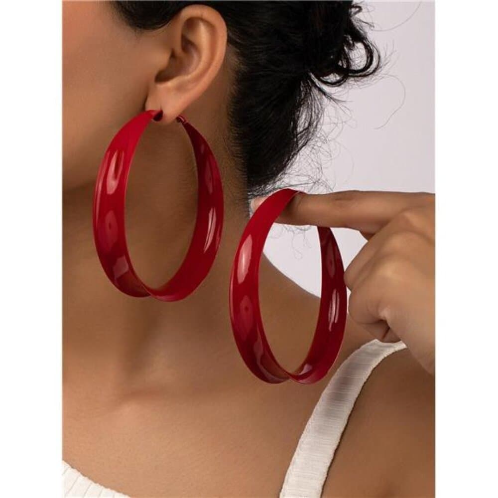 1 Pair Of Punk Oversized Wide Hoop Earrings For Women, Suitable For Party And - Thumbnail 6