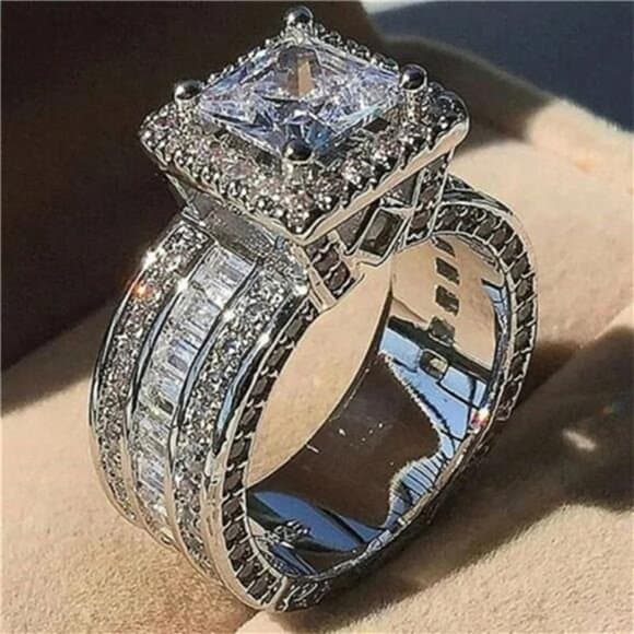 Beautiful Cubic Zirconia Square Ring, Fashionable Engagement - Thumbnail 12