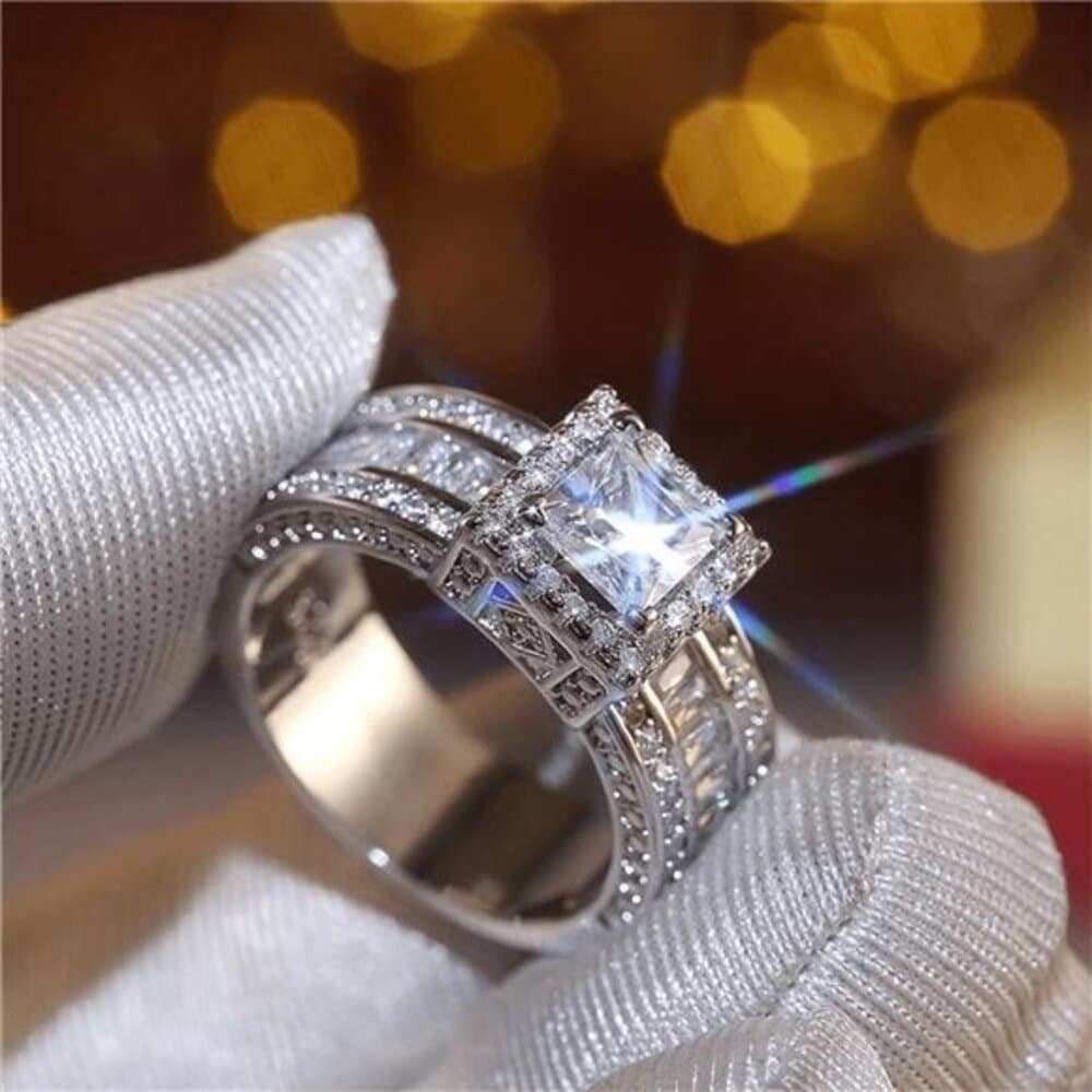 Beautiful Cubic Zirconia Square Ring, Fashionable Engagement - Thumbnail 2