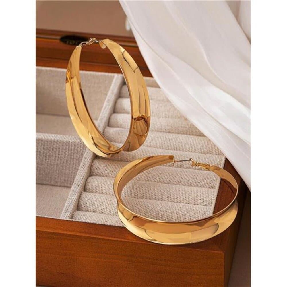1 Pair Of Punk Oversized Wide Hoop Earrings For Women, Suitable For Party And - Thumbnail 10