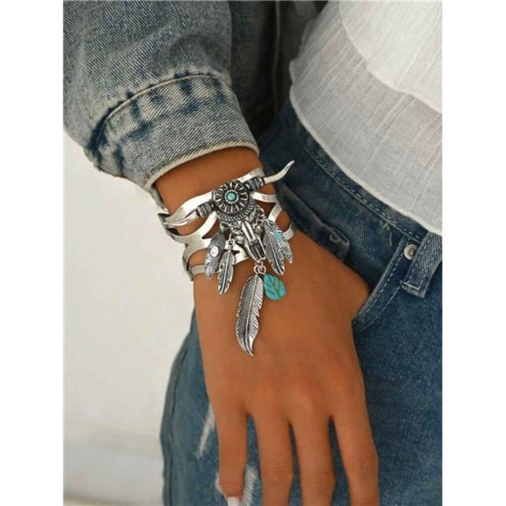 Retro New Vintage Turquoise Bull Head Bangle, High-End Bohemian Fashion - Thumbnail 3
