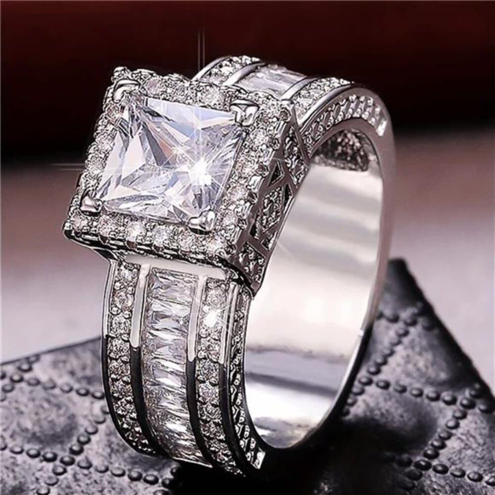 Beautiful Cubic Zirconia Square Ring, Fashionable Engagement - Thumbnail 8