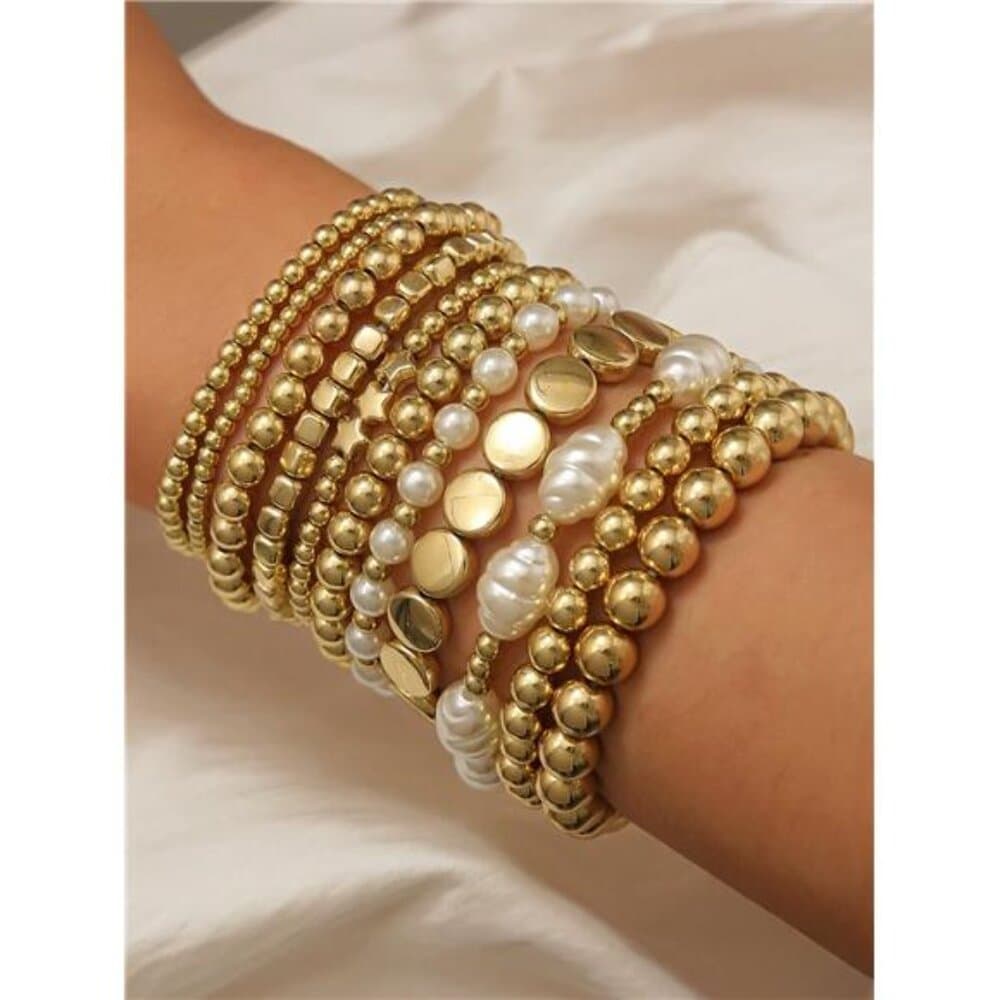 Boho Style Beaded Bracelet Set For Women, Minimalist Star & Round - Thumbnail 8