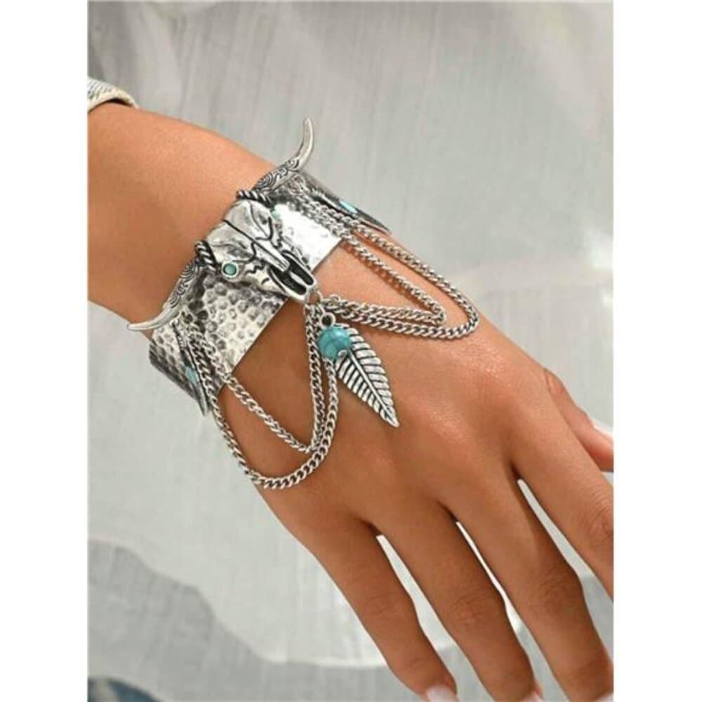 Retro New Vintage Turquoise Bull Head Bangle, High-End Bohemian Fashion