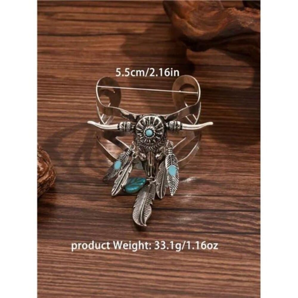 Retro New Vintage Turquoise Bull Head Bangle, High-End Bohemian Fashion - Thumbnail 5