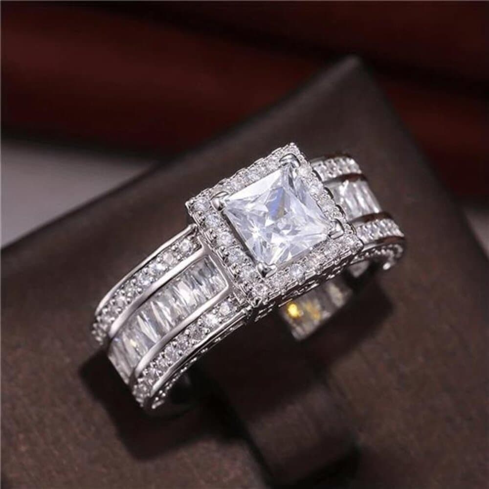 Beautiful Cubic Zirconia Square Ring, Fashionable Engagement - Thumbnail 3