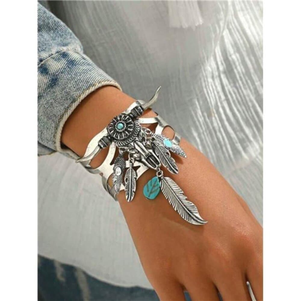 Retro New Vintage Turquoise Bull Head Bangle, High-End Bohemian Fashion