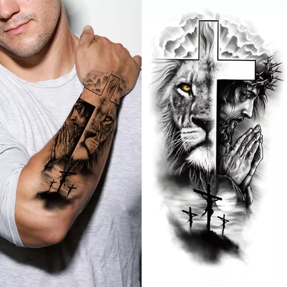 Lion Jesus Temporary Tattoo Waterproof - Thumbnail 7
