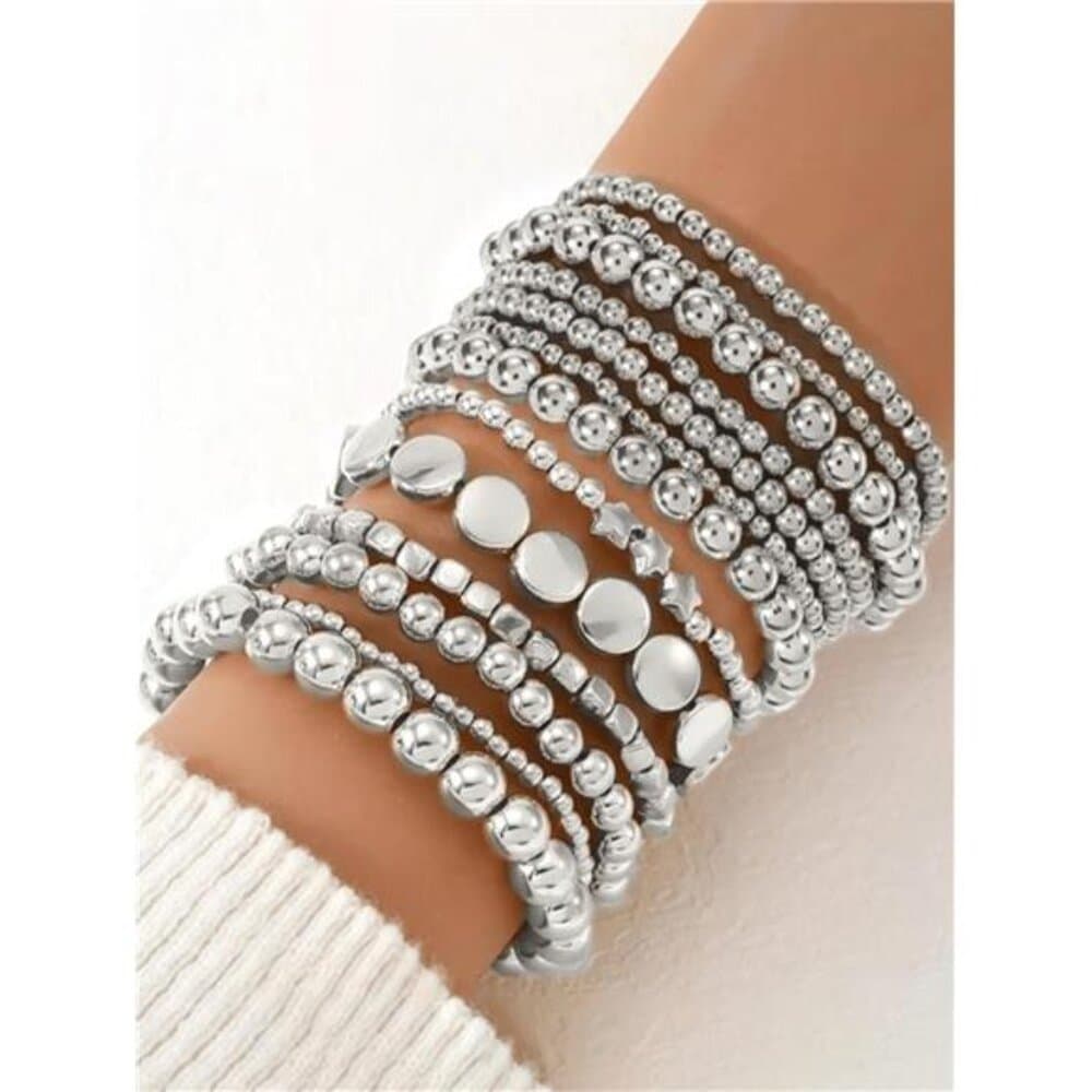 Boho Style Beaded Bracelet Set For Women, Minimalist Star & Round - Thumbnail 7