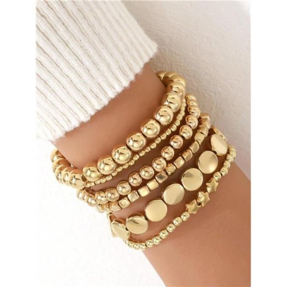Boho Style Beaded Bracelet Set For Women, Minimalist Star & Round - Thumbnail 12