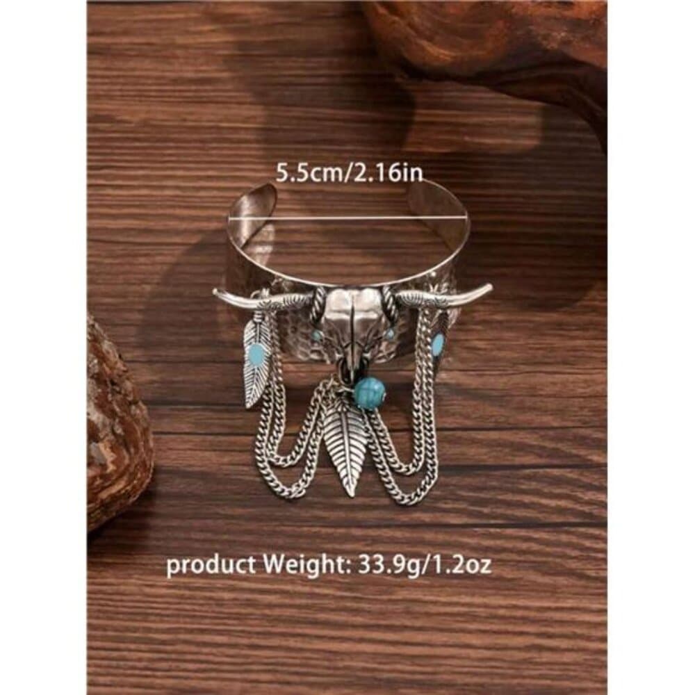Retro New Vintage Turquoise Bull Head Bangle, High-End Bohemian Fashion - Thumbnail 2