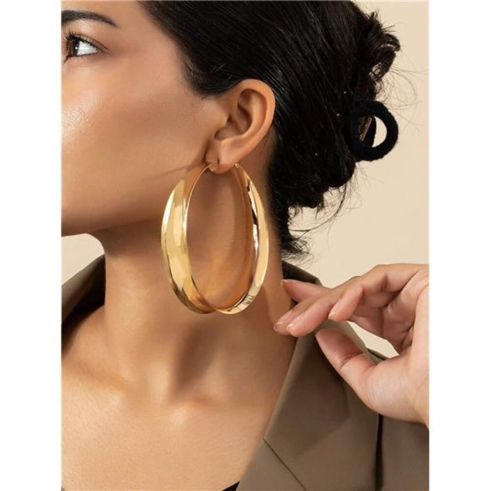 1 Pair Of Punk Oversized Wide Hoop Earrings For Women, Suitable For Party And - Thumbnail 16