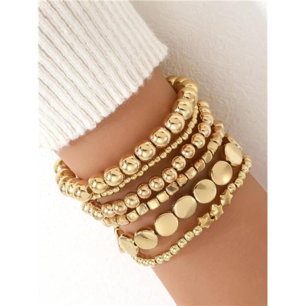 Boho Style Beaded Bracelet Set For Women, Minimalist Star & Round - Thumbnail 9