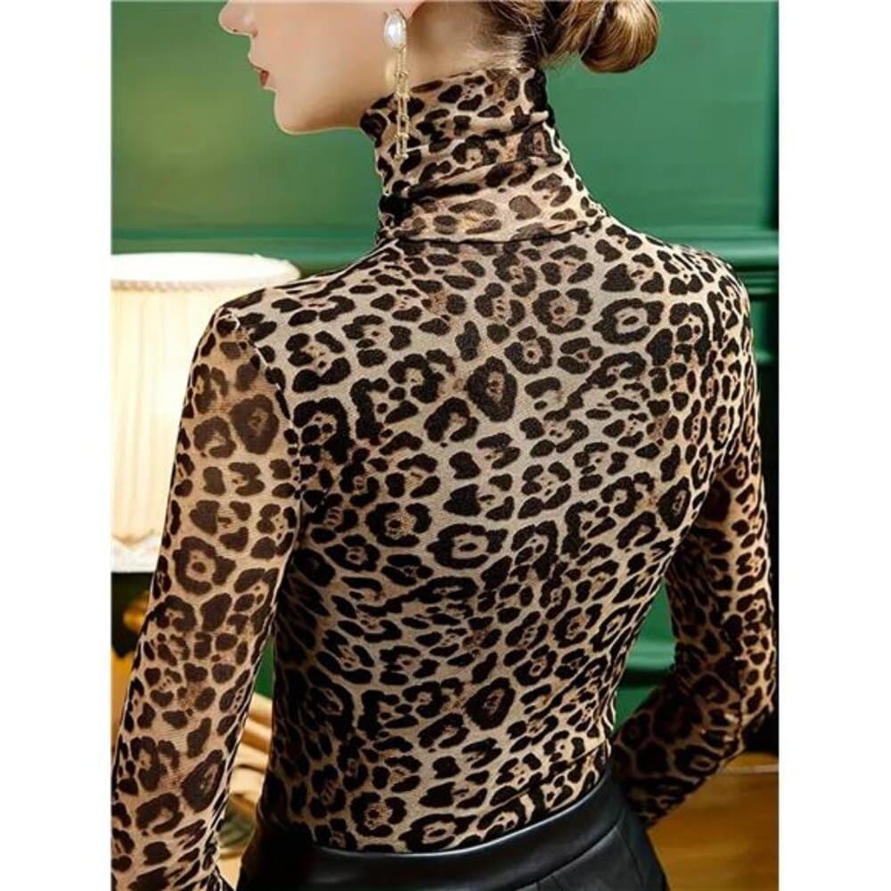 Women's Leopard Print Turtleneck T-Shirt Graphic Cheetah Print Tees