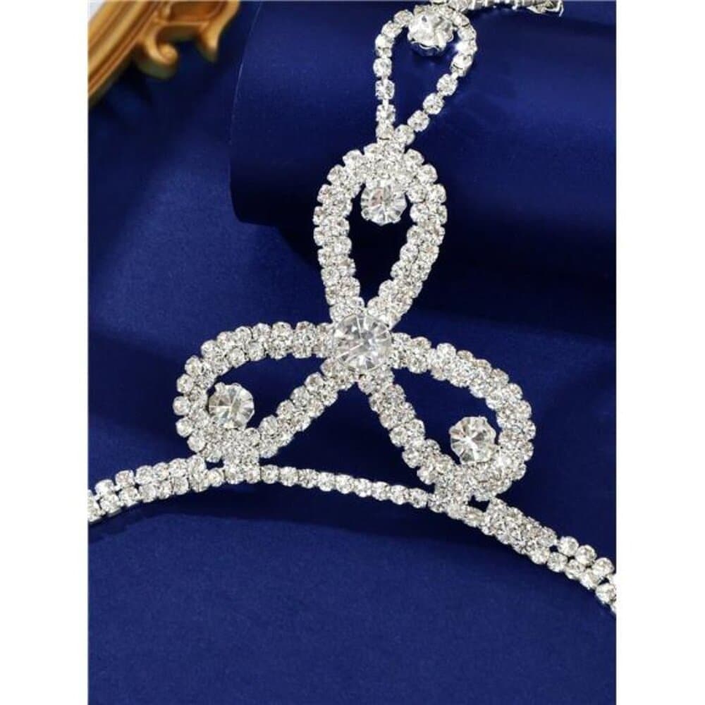 Glamorous Rhinestone Decor Silver Bracelet With Ring Hand Harness Prom - Thumbnail 2
