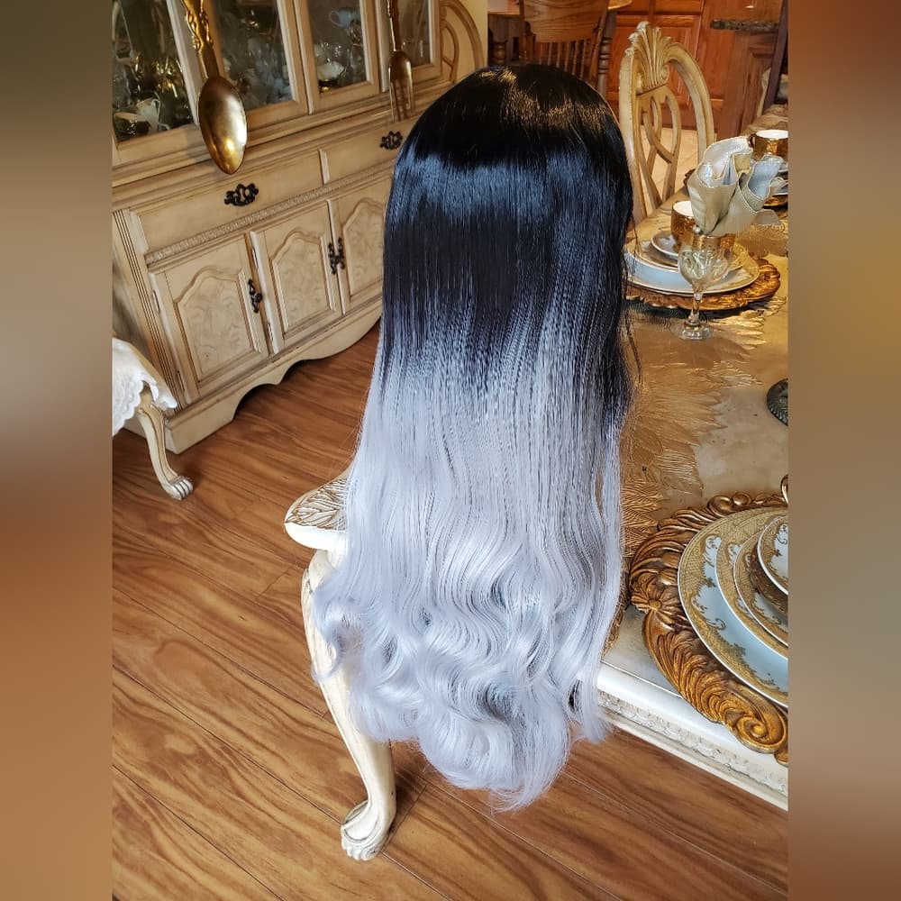 Ombre Black Gray Lace Front Wig - Thumbnail 2