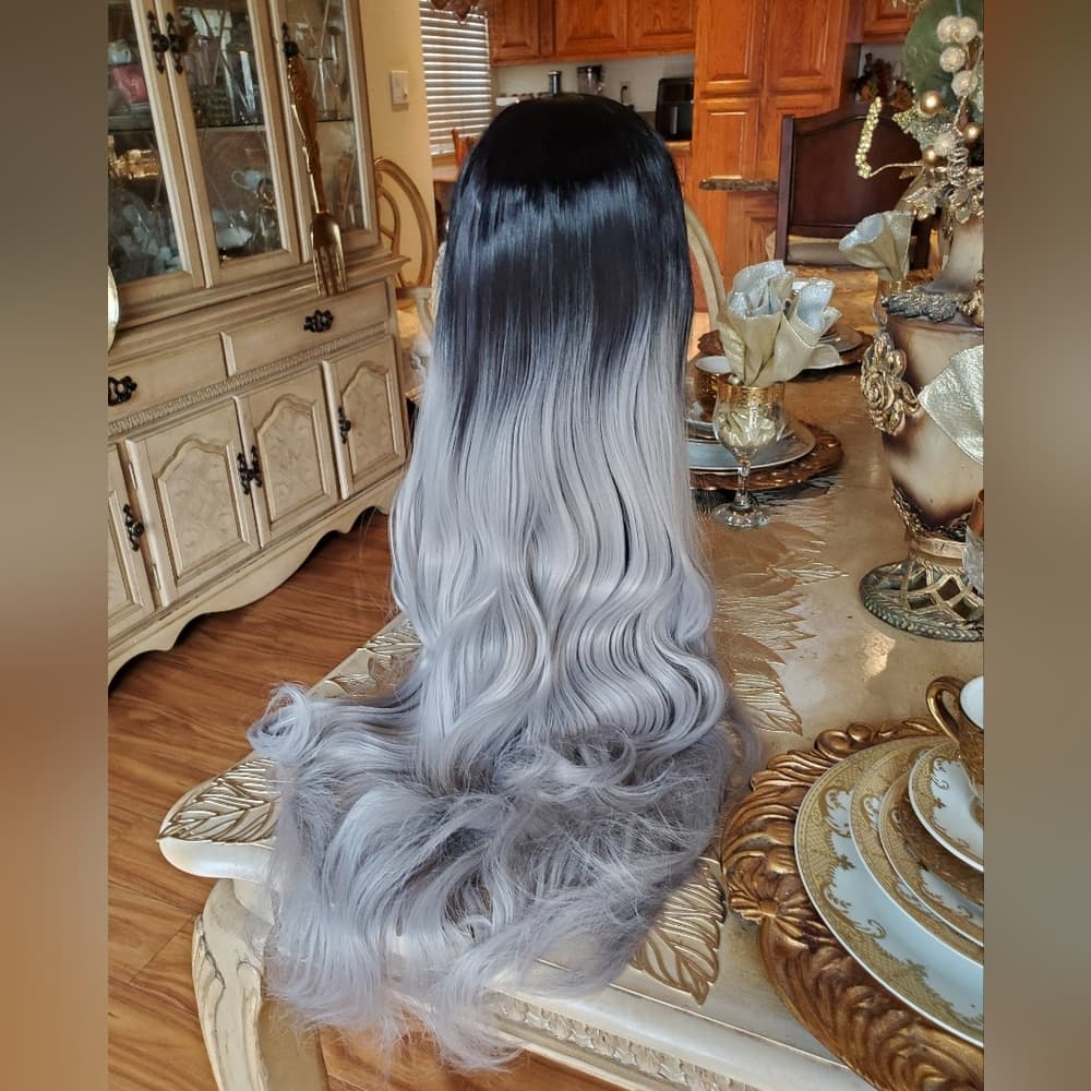 Ombre Black Gray Lace Front Wig - Thumbnail 3