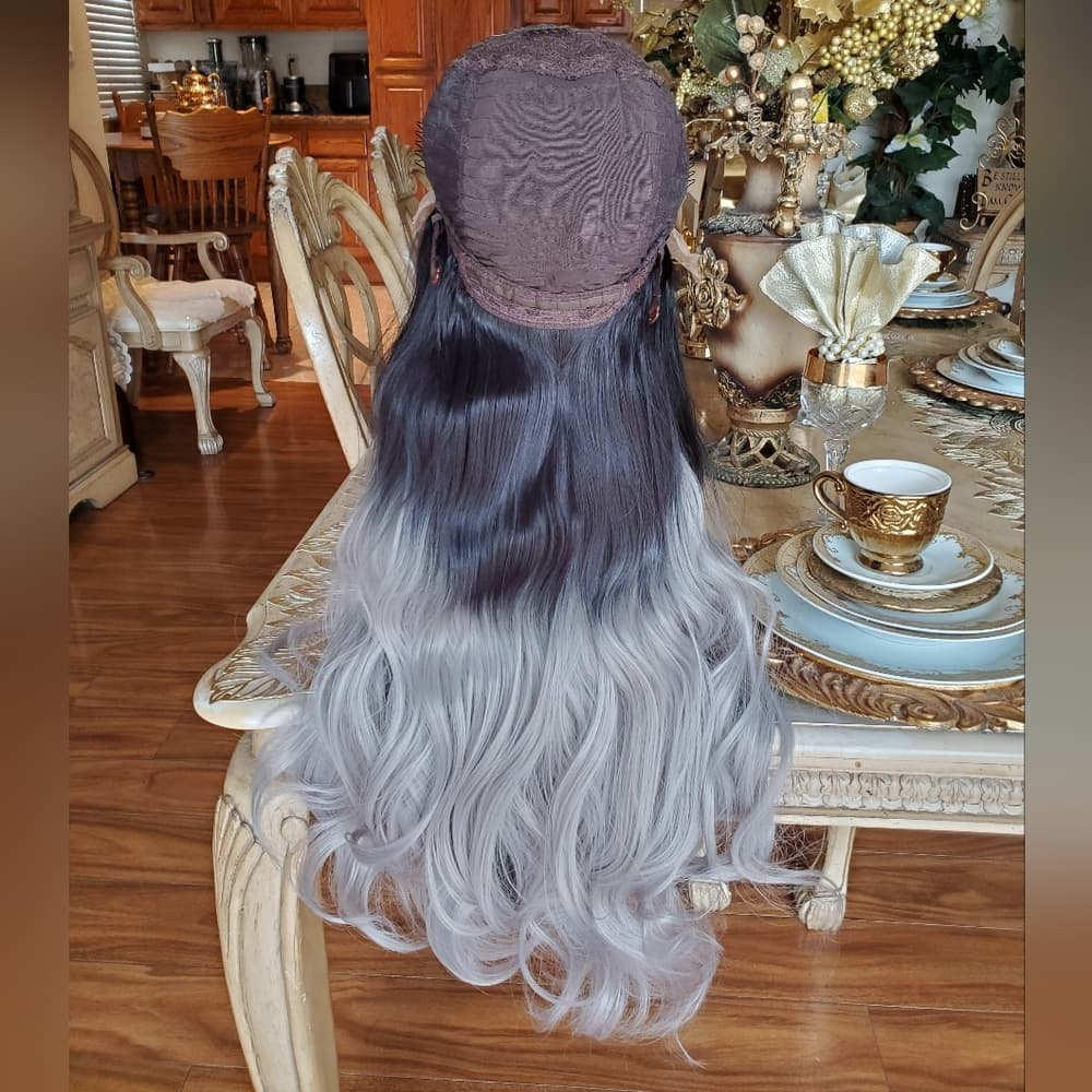 Ombre Black Gray Lace Front Wig - Thumbnail 12