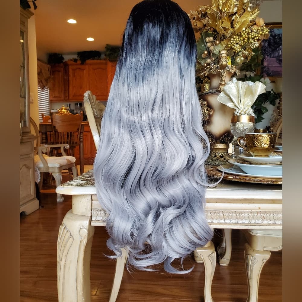 Ombre Black Gray Lace Front Wig - Thumbnail 15