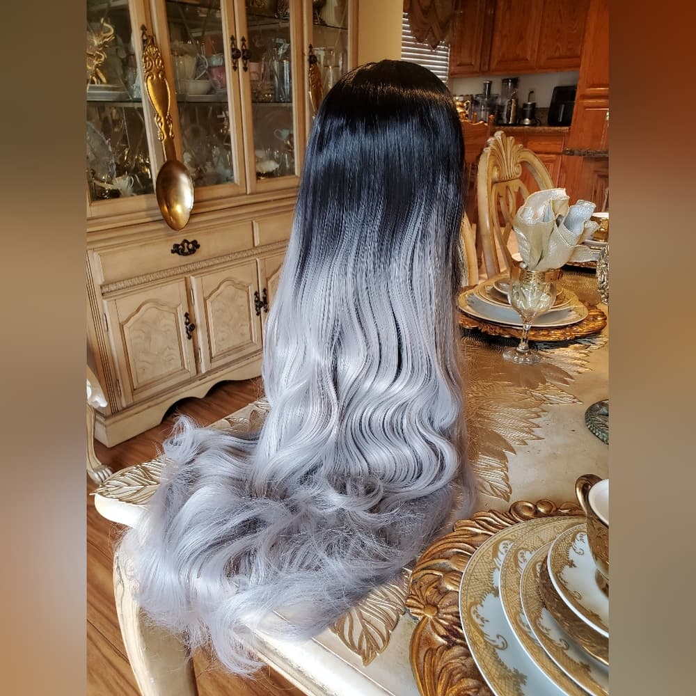 Ombre Black Gray Lace Front Wig - Thumbnail 5