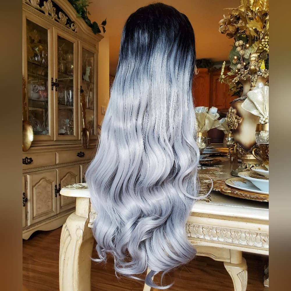 Ombre Black Gray Lace Front Wig
