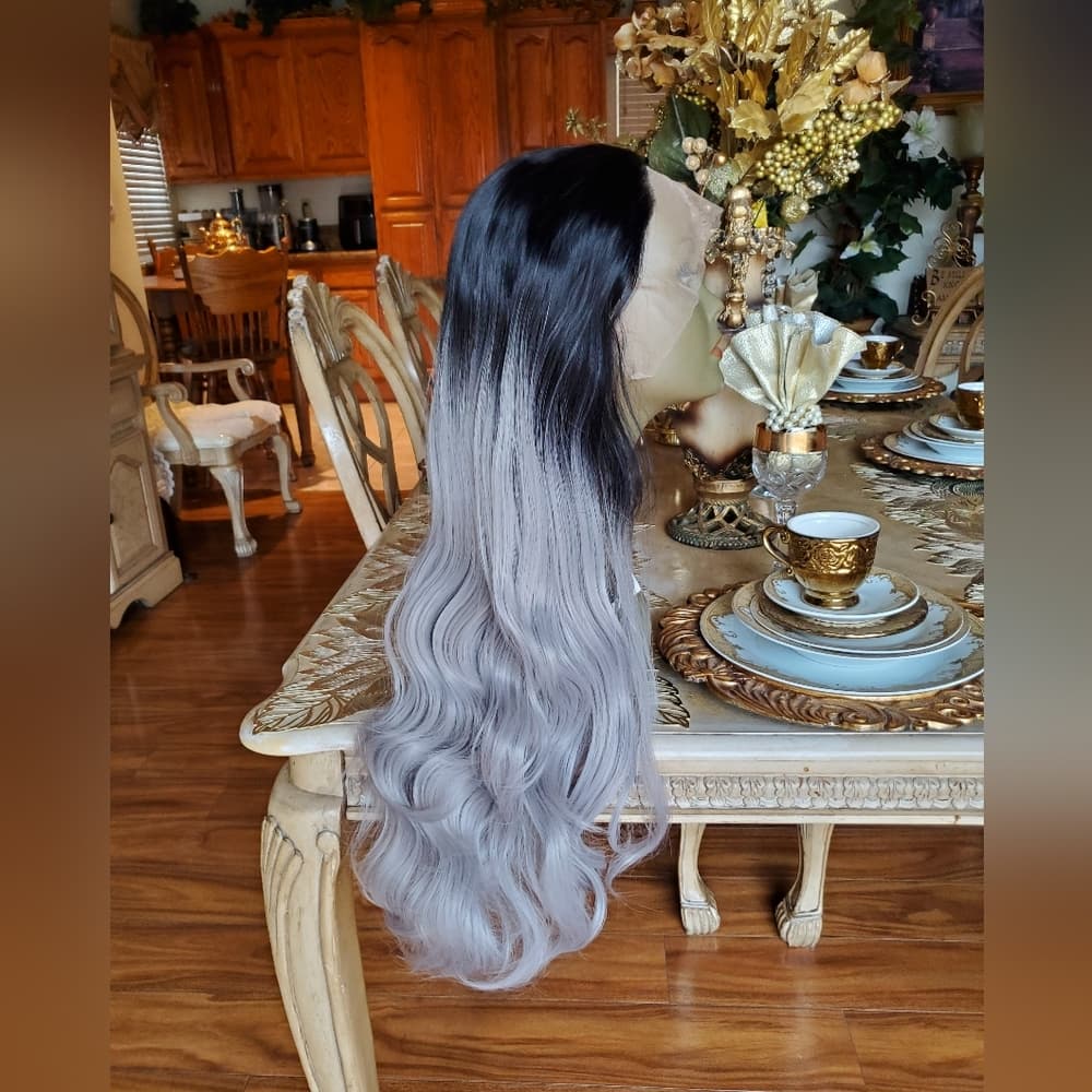 Ombre Black Gray Lace Front Wig - Thumbnail 7