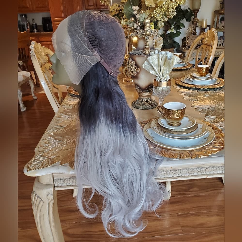 Ombre Black Gray Lace Front Wig - Thumbnail 13