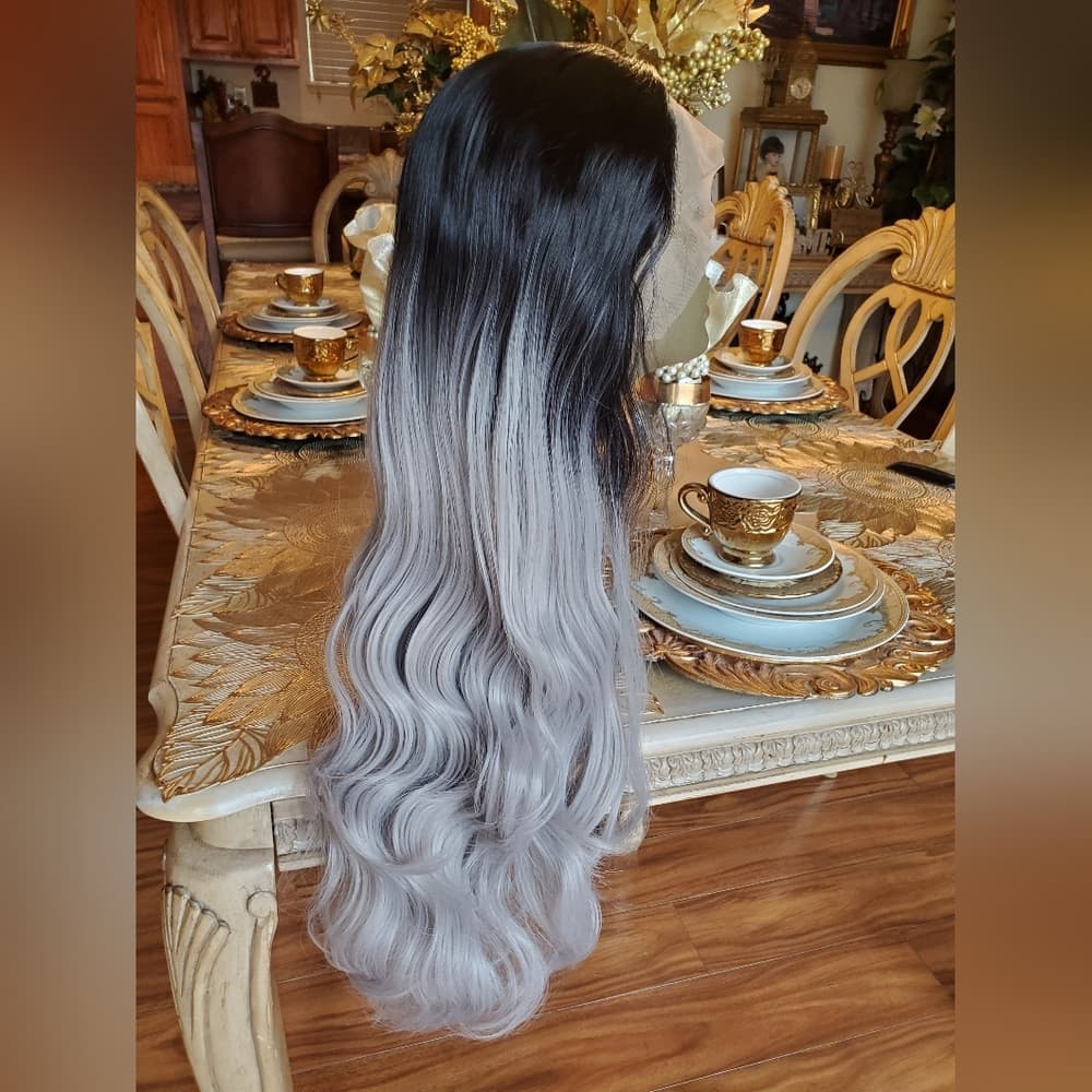 Ombre Black Gray Lace Front Wig - Thumbnail 9