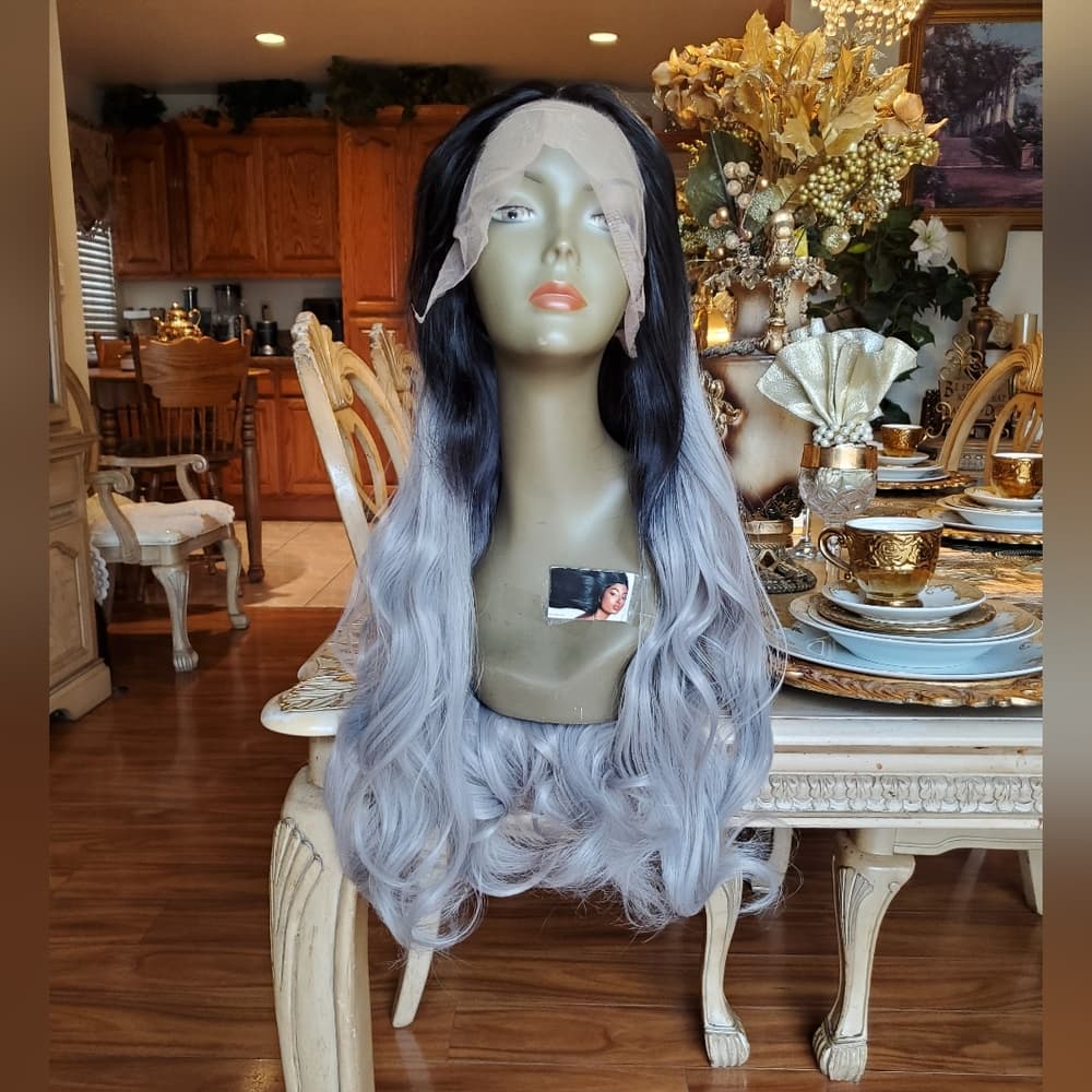 Ombre Black Gray Lace Front Wig - Thumbnail 11