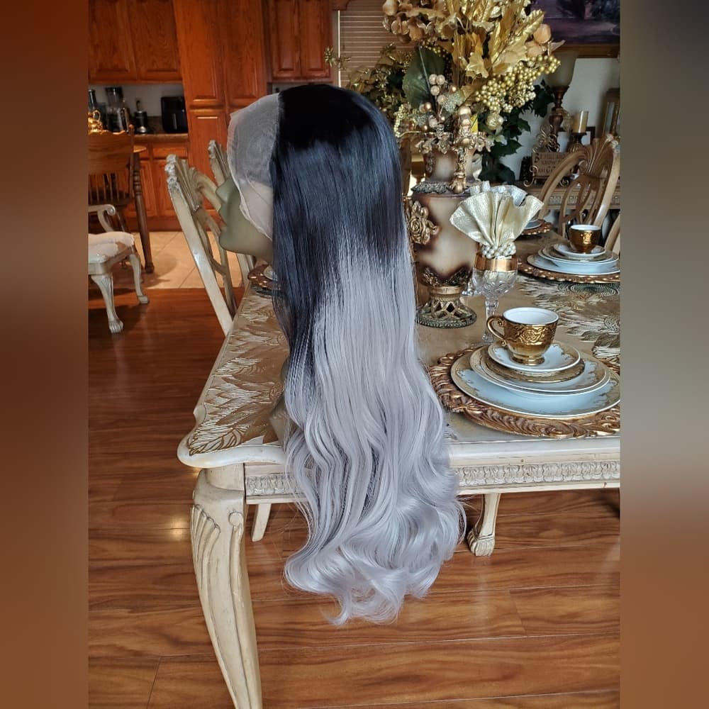 Ombre Black Gray Lace Front Wig - Thumbnail 6
