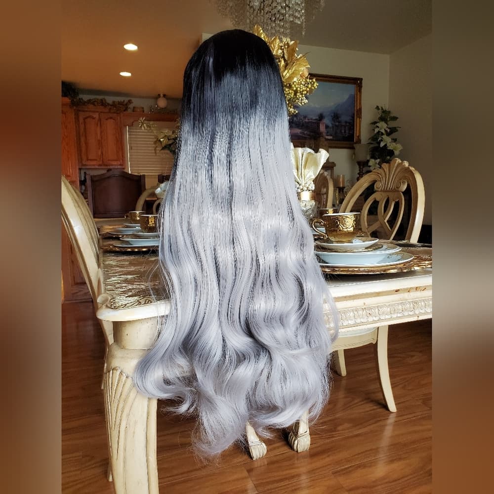 Ombre Black Gray Lace Front Wig - Thumbnail 4