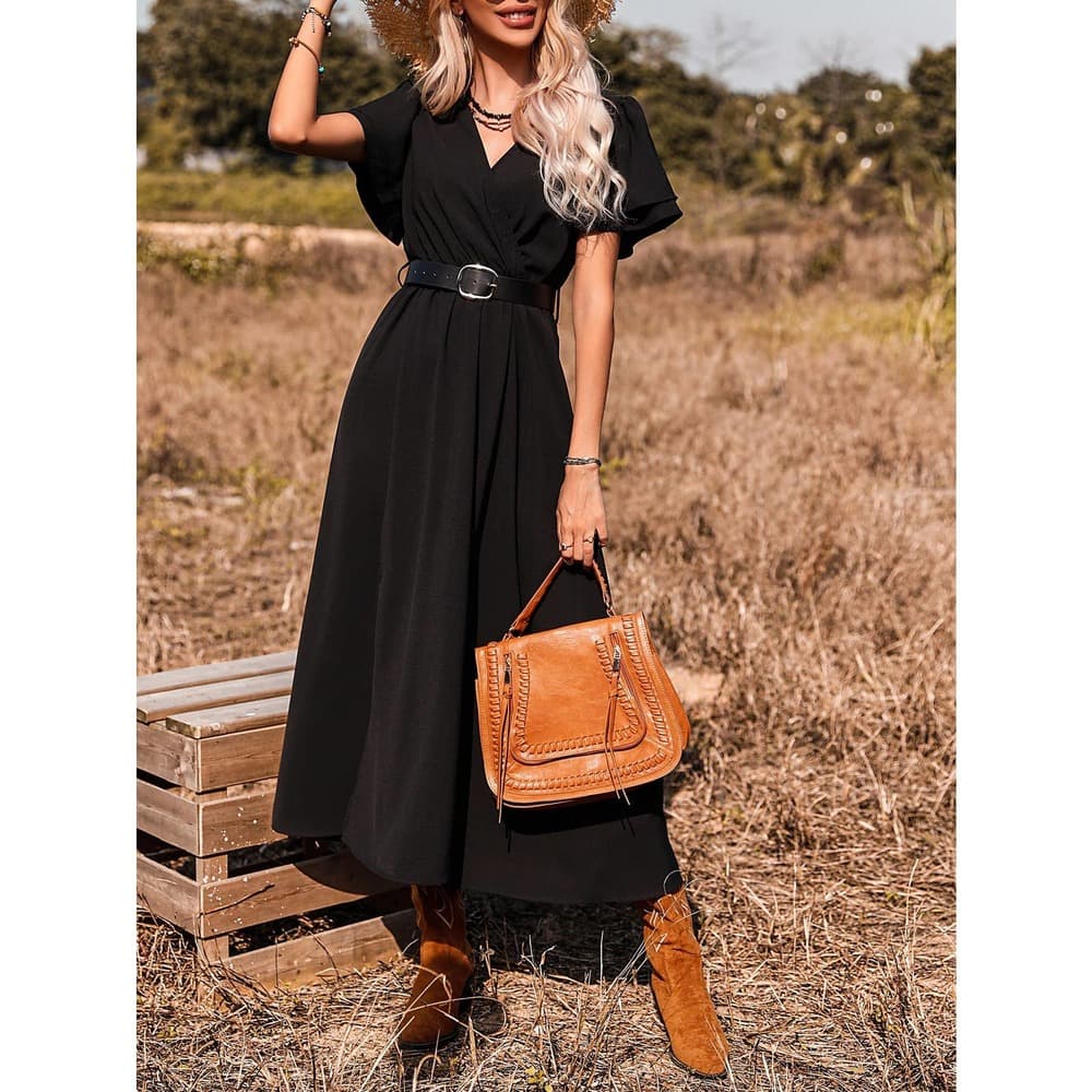SHEIN X Stagecoach Surplice Front Split Thigh A-line Dress Without Belt - Thumbnail 10