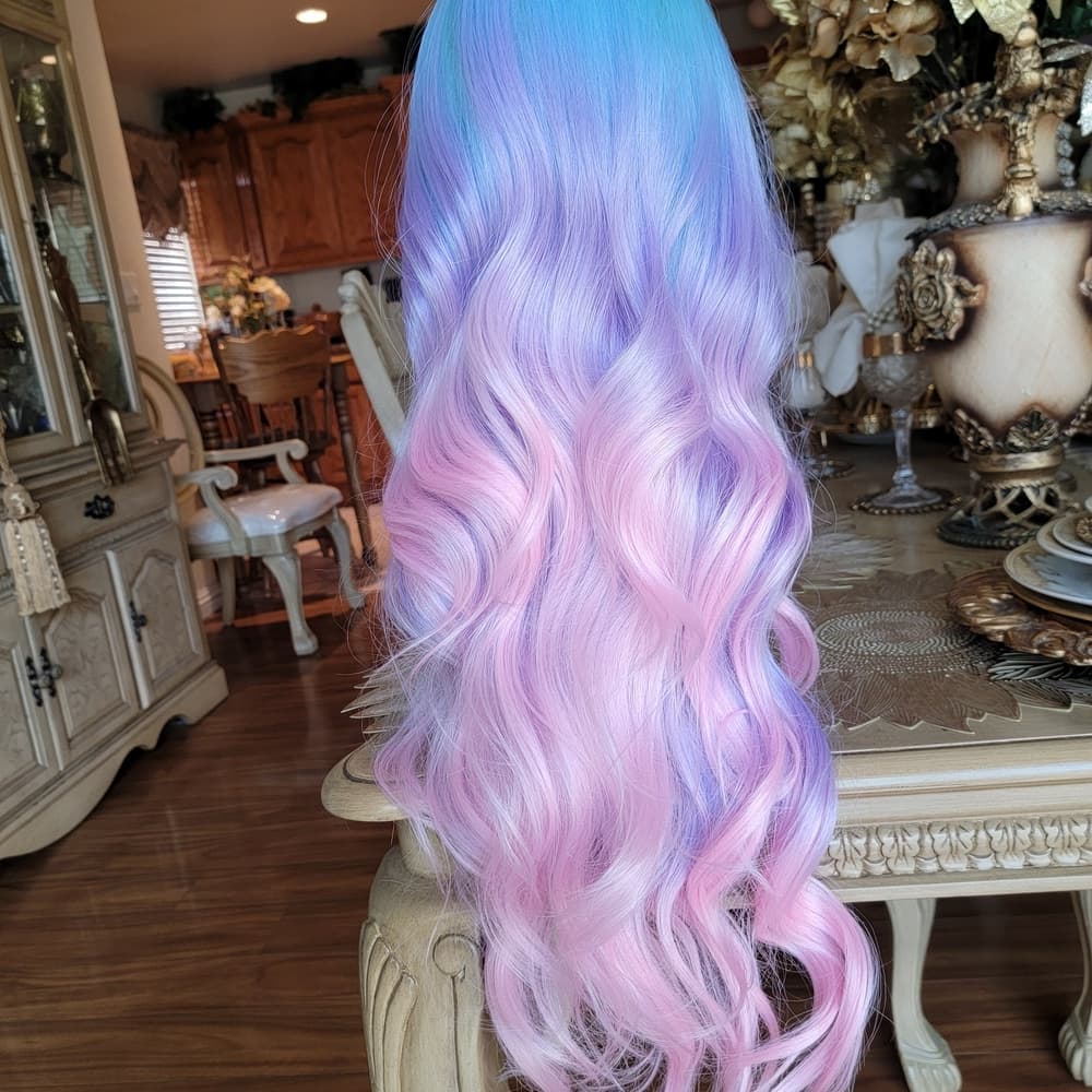 Pastel Blue and Pink Ombre Wig - Thumbnail 12