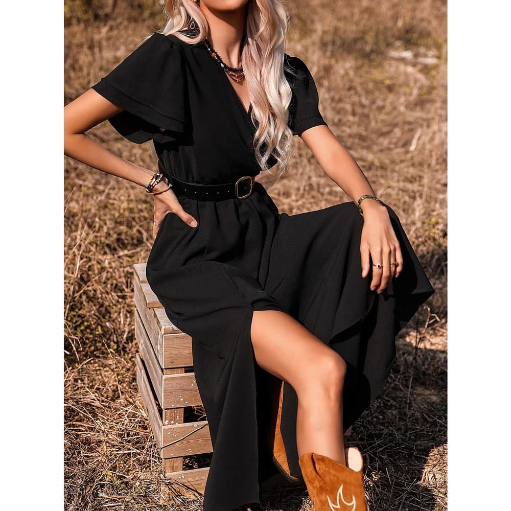 SHEIN X Stagecoach Surplice Front Split Thigh A-line Dress Without Belt - Thumbnail 8