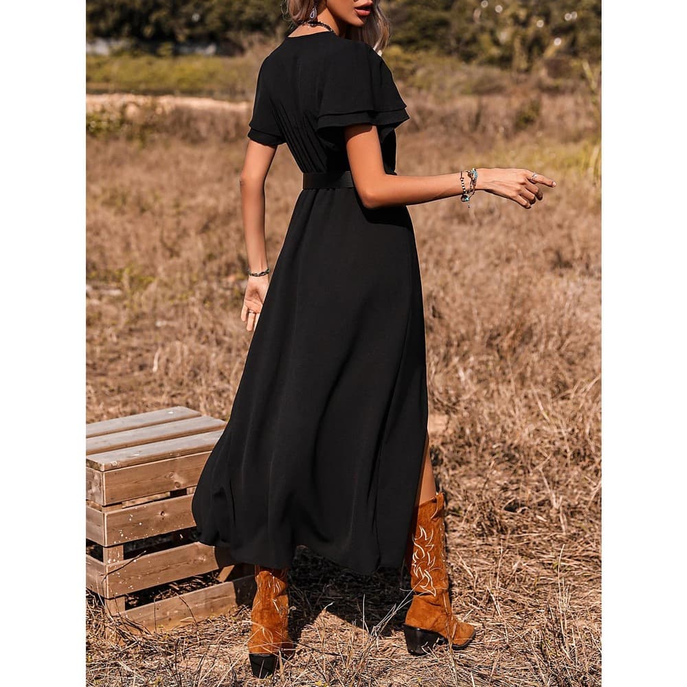 SHEIN X Stagecoach Surplice Front Split Thigh A-line Dress Without Belt - Thumbnail 7