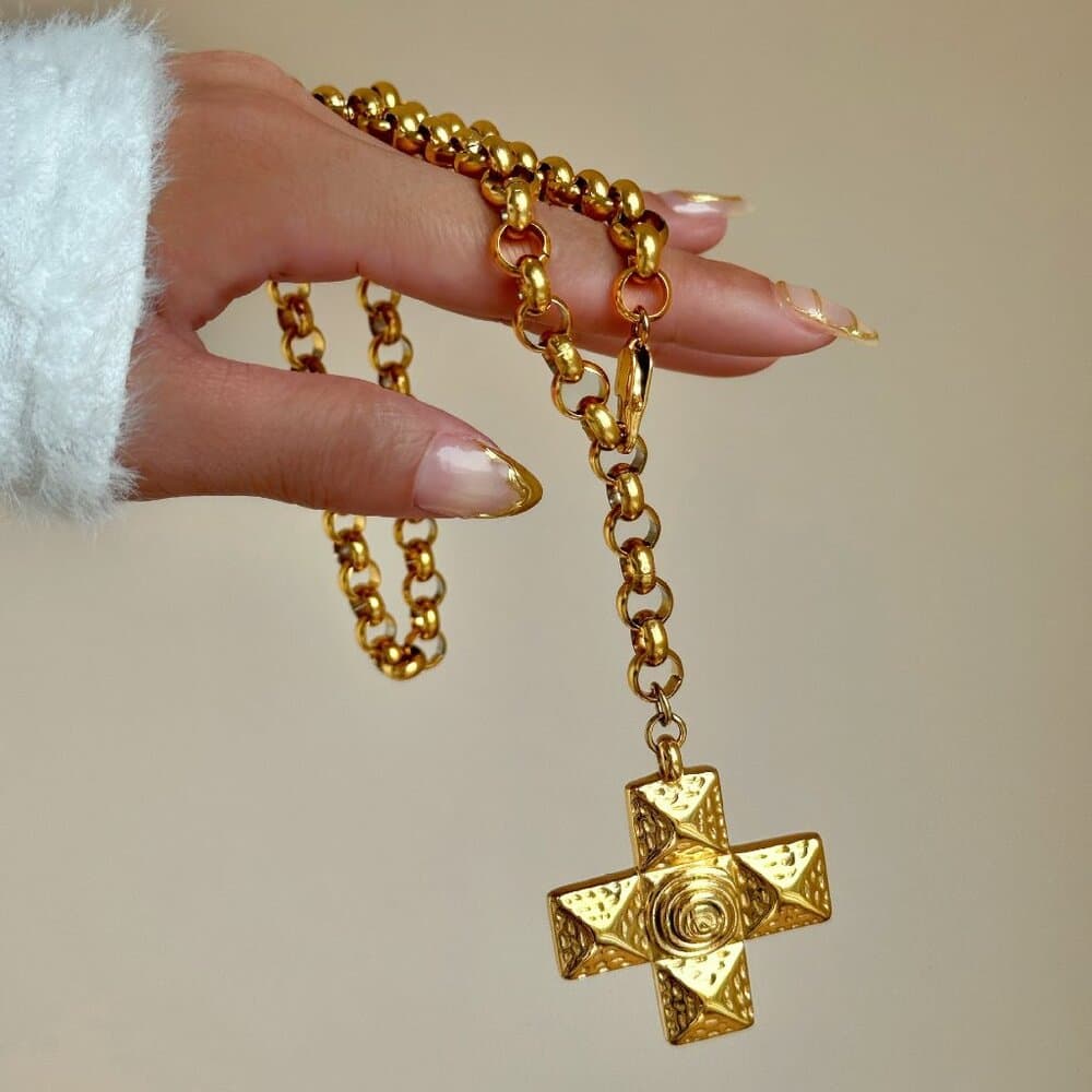 Titanium Steel 18k Gold Plated Retro Cross Plating Pendant Necklace - Thumbnail 2