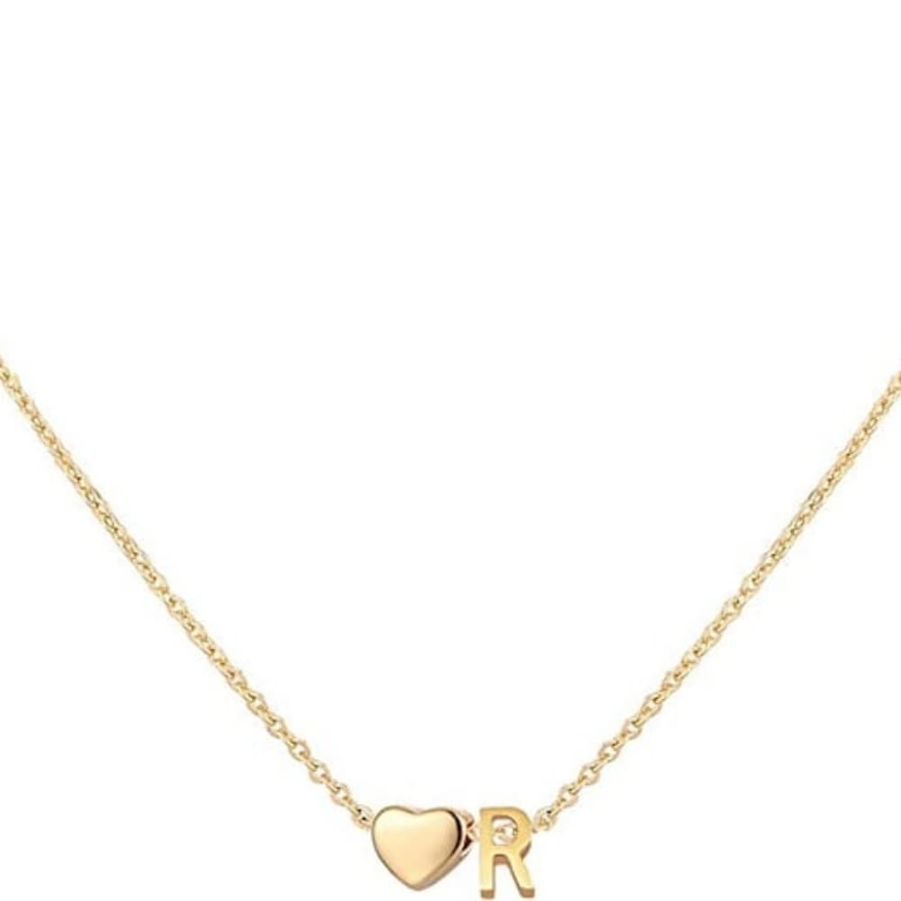 Initial Heart Necklace,18K Gold Plated Tiny Heart Letter Necklac - Thumbnail 5