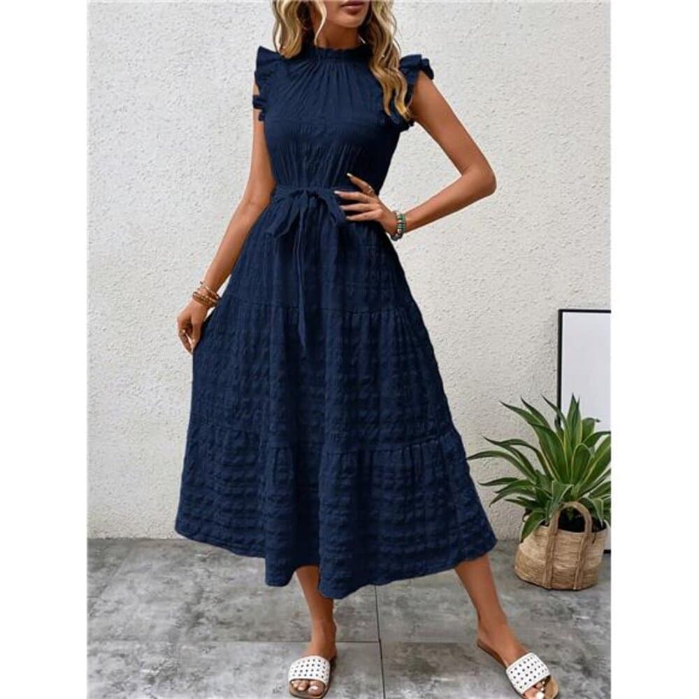 Frill Trim Belted Ruffle Hem Dress - Thumbnail 8
