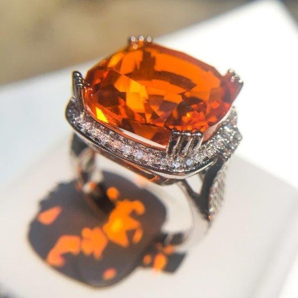 *NEW Huge Cushion Fire Orange Sphalerite Halo Ring - Thumbnail 3