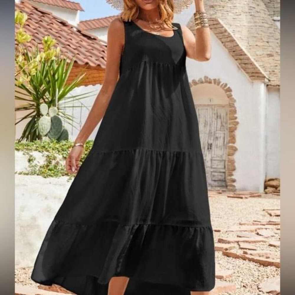 Black flounce hem smock maxi dress - Thumbnail 4