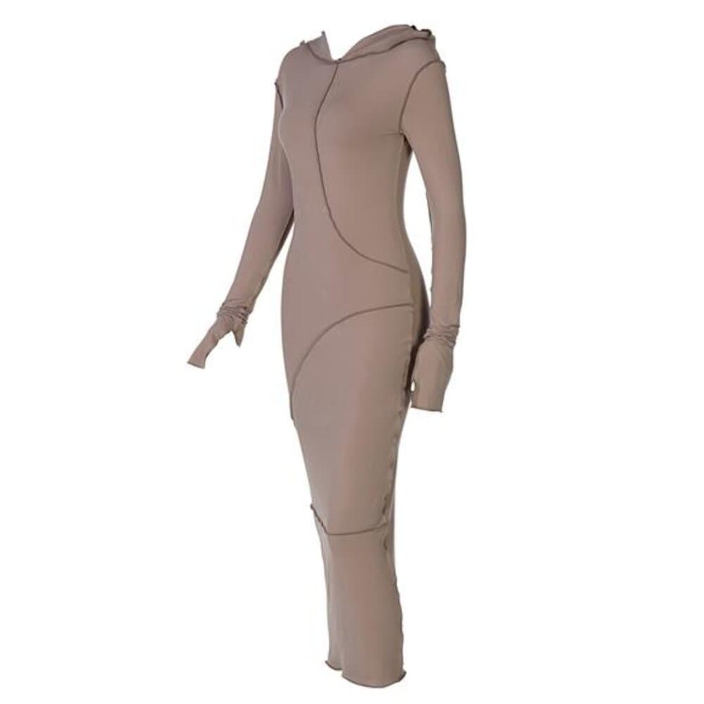 Chic Hooded Maxi Dress - Comfortable Long Sleeves & Stylish Stitch Detail - Thumbnail 12