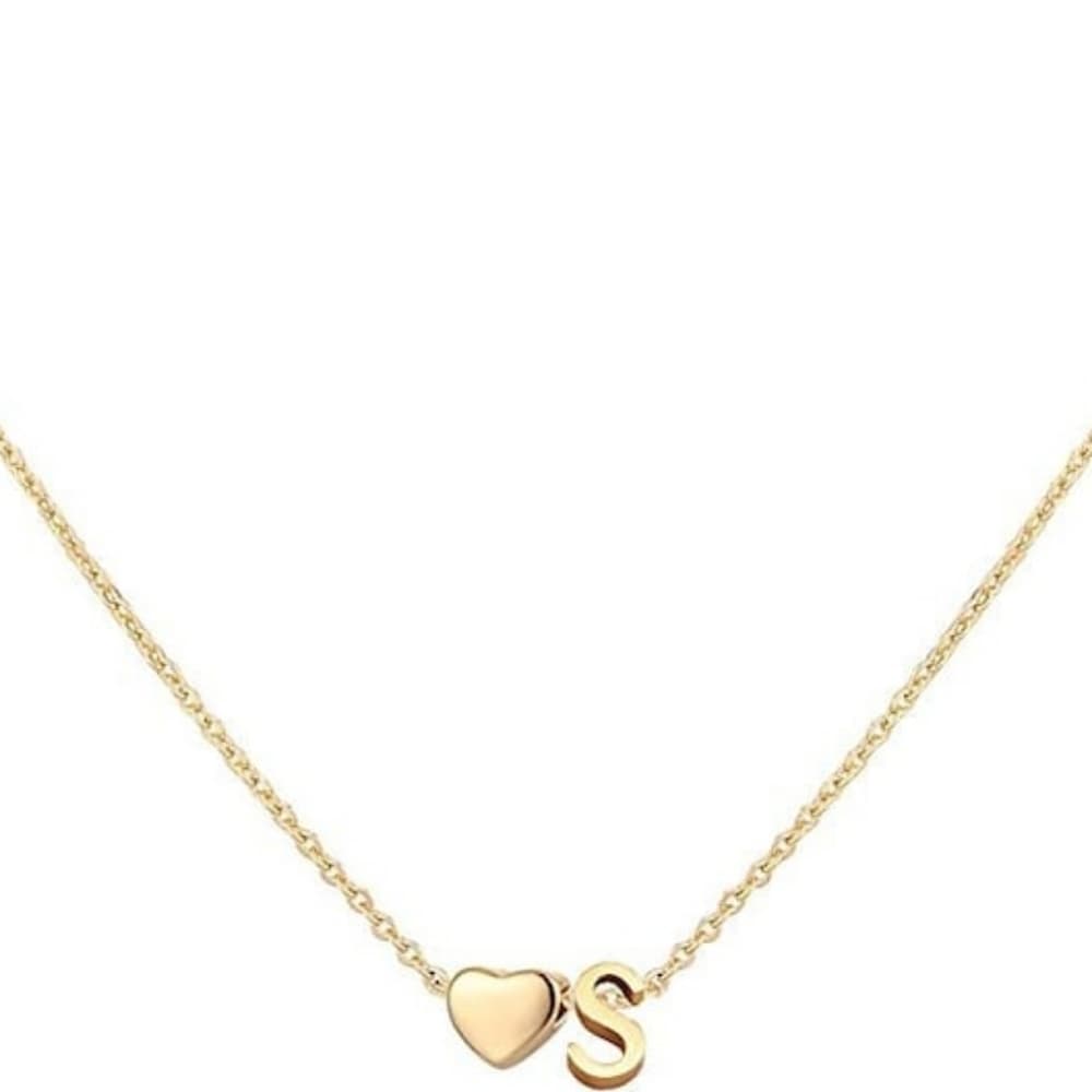 Initial Heart Necklace,18K Gold Plated Tiny Heart Letter Necklac - Thumbnail 4